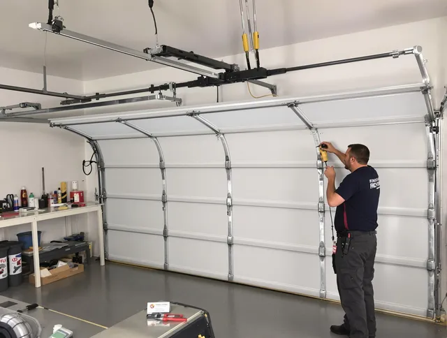 Groton Garage Door Repair certified technician performing overhead door system repair in Groton