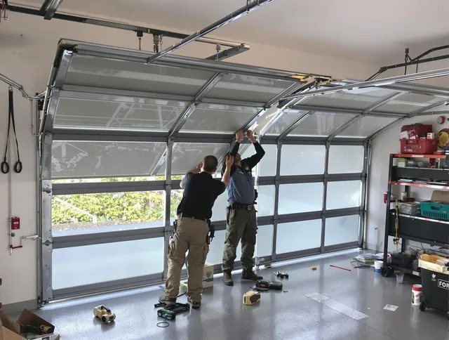 Groton Garage Door Repair expert performing precise panel replacement on Groton garage door